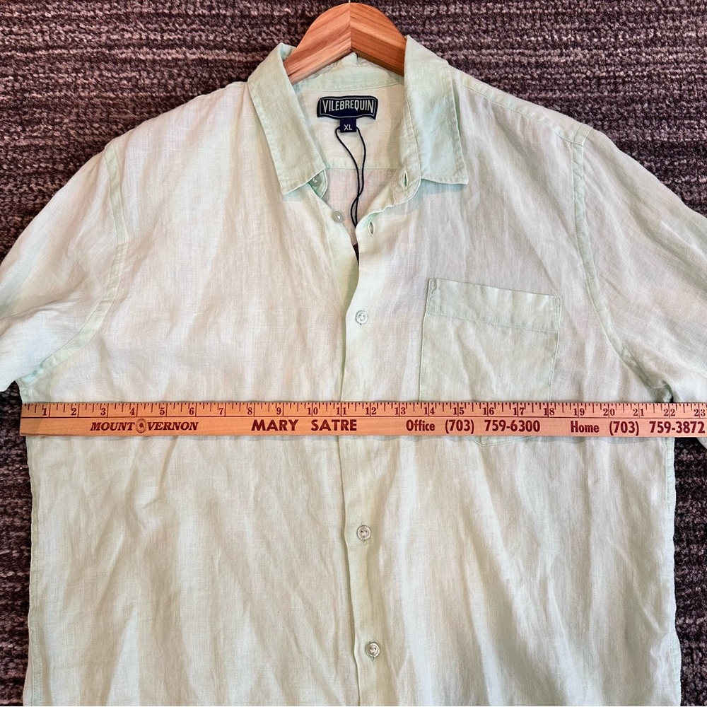 Vilebrequin Caroubis Linen Shirt Size XL Garment Dyed Light Green Vert d'eau - Picture 10 of 13